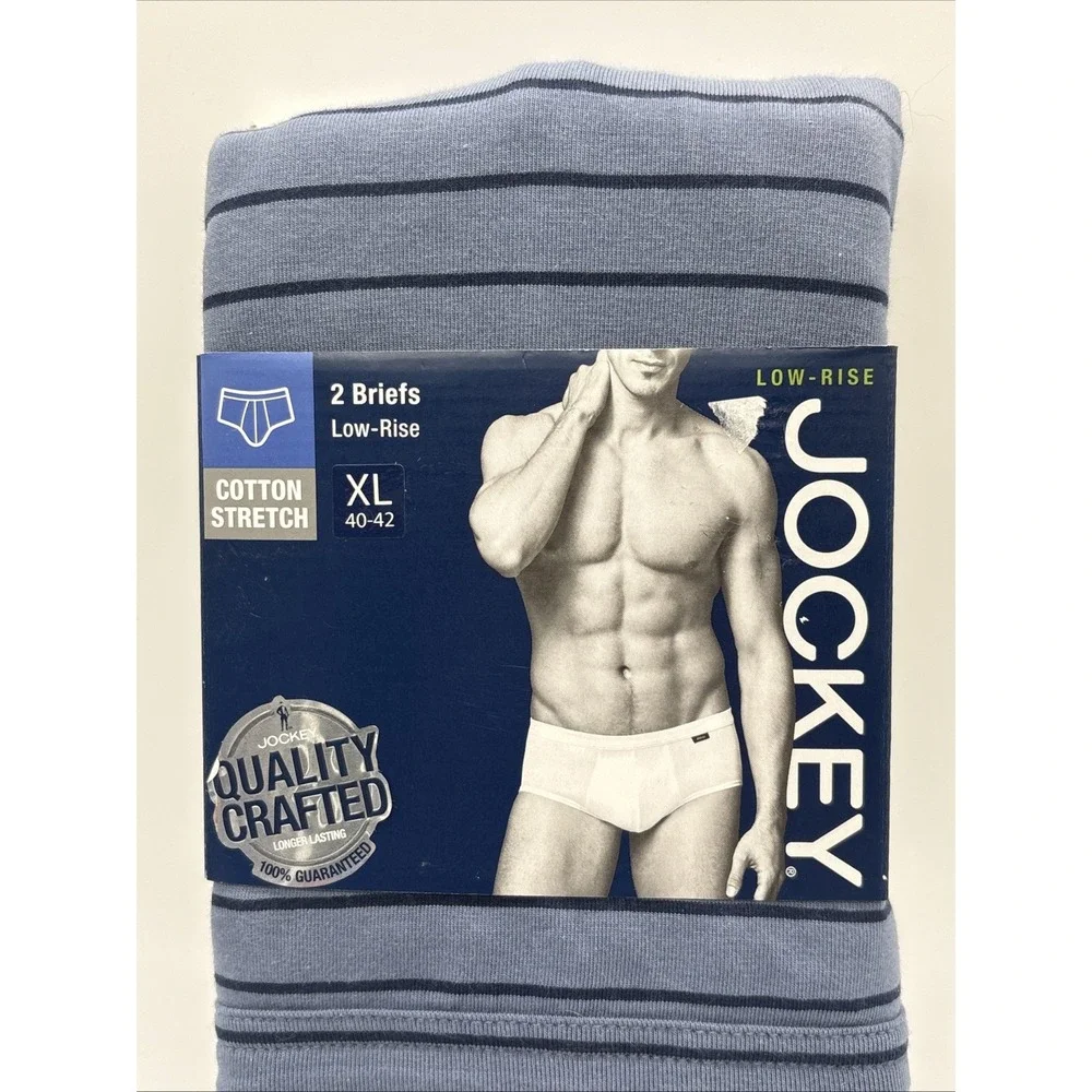 2013 Jockey Men's  Cotton Low Rise Briefs 2 Pack Blue Gray Striped XL 40-42 New